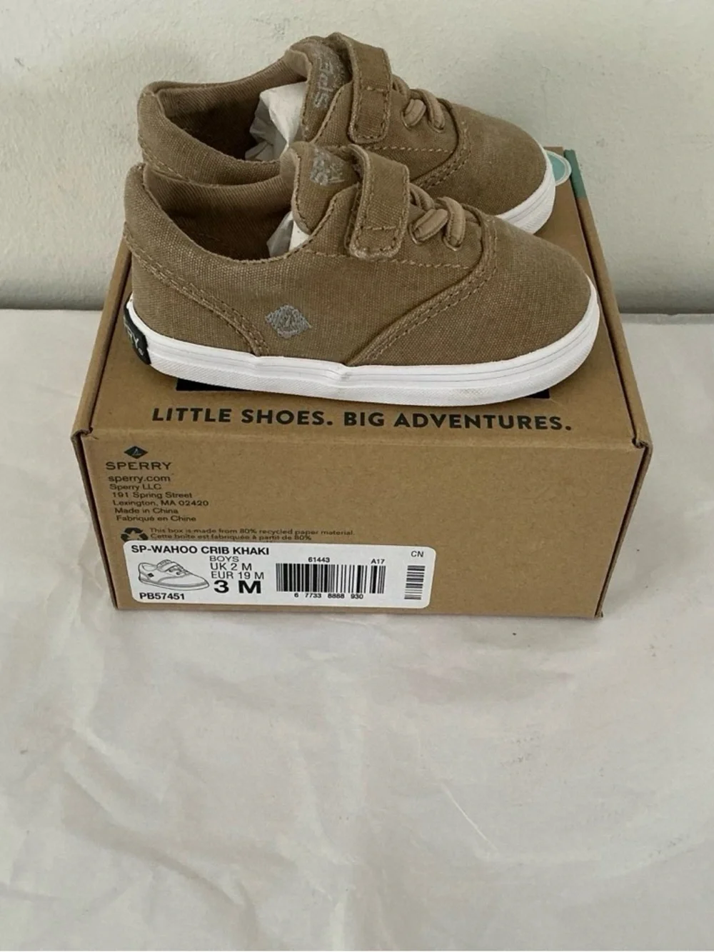 SPERRY Top-Sider SP Wahoo Jr. Khaki Canvas Sneakers Shoes NIB Boys